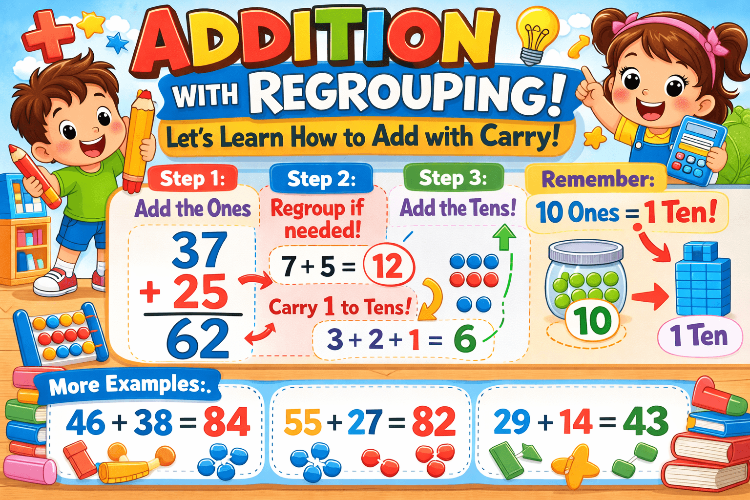 Addition with Regrouping: Adding Bigger Numbers
