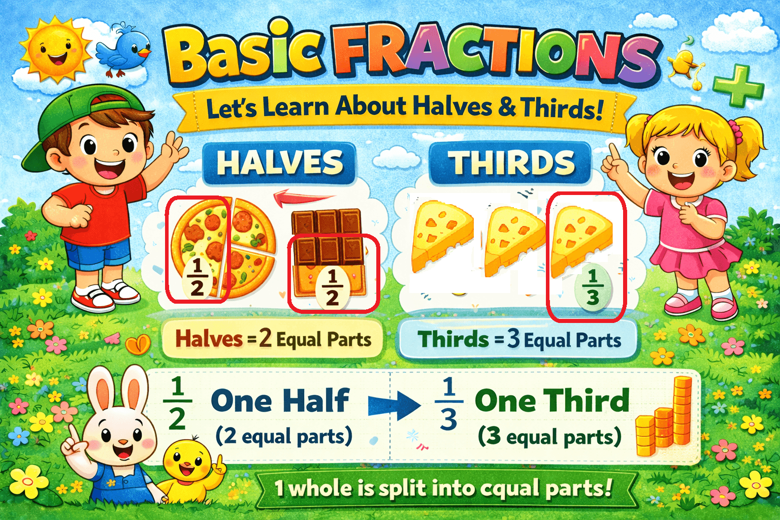 Basic Fractions: Understanding Halves and Thirds