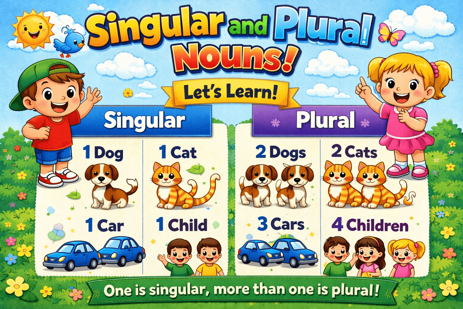 Singular and Plural Nouns for Kids